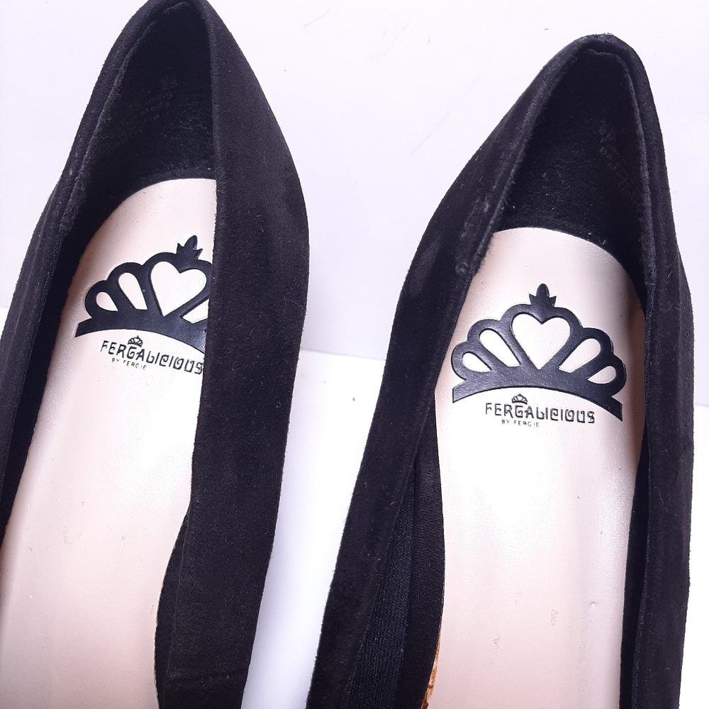 Fergalicious Dandy Velvet Glitter Black High Heels Ballet Toe Party Size 8 - Picture 4 of 15